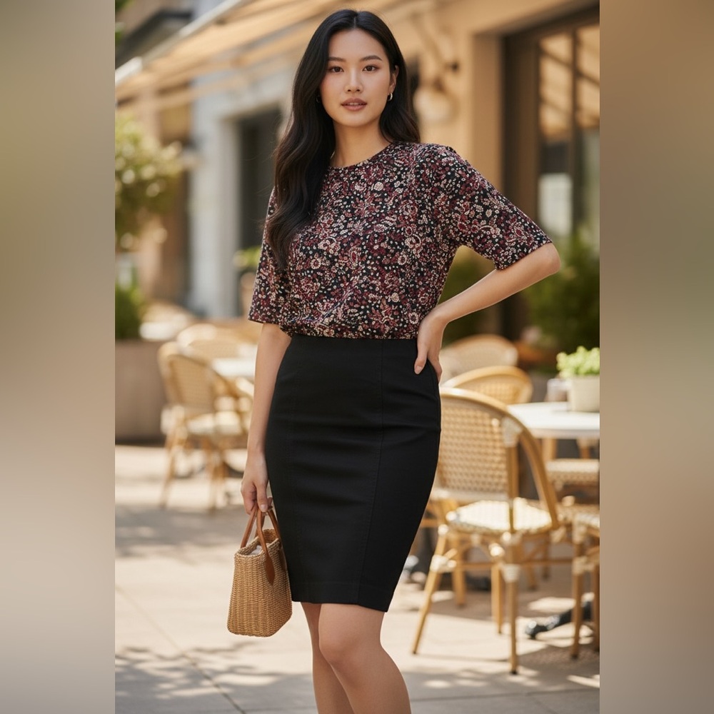 Ann Taylor Loft Petites Black Pencil Skirt w/ Back Slit & Side Seams Size 0P